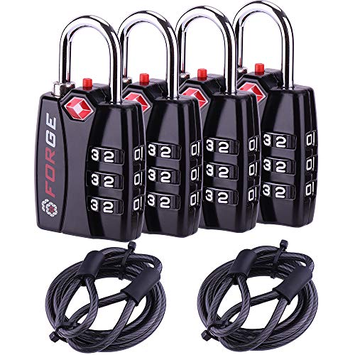 Forge TSA Lock 4 Pack - 2 Cables, Open Alert Indicator, Easy Read Dials