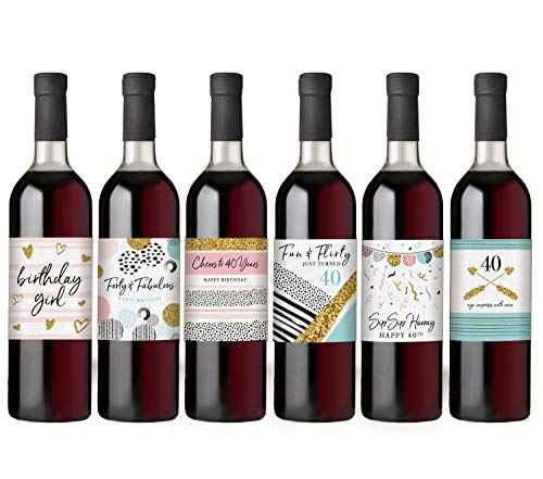 40th-Birthday-Wine-Bottle-Labels-Set-of-6-Waterproof-Labels-Birthday-Gifts-For-Her-40th-Birthday-Party-Decorations-Ideas-and-Supplies