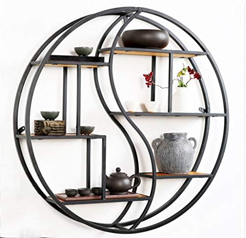 MIAOLIDP Wrought iron racks retro creative solid wood shelves partition wall decoration round display stand Shelf (Size : Diameter70cmdeep16cm)