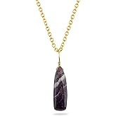 CRYSTALINES Natural Chevron Amethyst Gemstone Necklace, Polished Fancy Stone Dainty Pendant, Handmade Jewelry, Wicca & Reiki Healing Crystal, Gold Plated Chain, Christmas Gift for Her-18inch