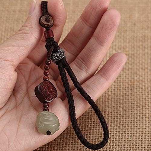 High-End Car Keychain Pendant Jade Lobular Rosewood Trolley Hanging Woven Rope Chain Male Creative