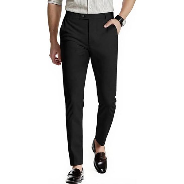 GINGTTO Mens Cropped Pants Slim Fit Black Skinny Chinos Dress