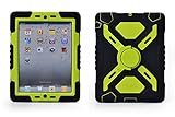 Pepkoo Ipad Mini 1& 2 Case Plastic Kid Proof Extreme Duty Dual Protective Back Cover with Kickstand and Sticker for Ipad Mini 1&2 - Rainproof Sandproof Dust-proof Shockproof (Black/green)