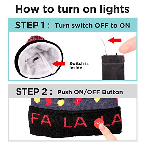 LED Light-up Knitted Ugly Sweater Holiday Xmas Christmas Beanie - 3 Flashing Modes (FA La La Beanie) Multicolored - Image 6