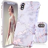 iPhone X Case,DOUJIAZ Shiny Rose Gold Metallic White Marble Design Clear Bumper TPU Soft Case Rubber Silicone Skin [Support Wireless Charging]Cover for iPhone X (2017)