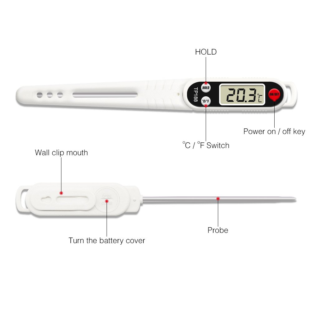 Amteker Fast Digital Meat Thermometer, Electronic Cooking Instant Read and Food Thermometer for Kitchen, BBQ, Poultry, Cooking, Baking (Battery Included)