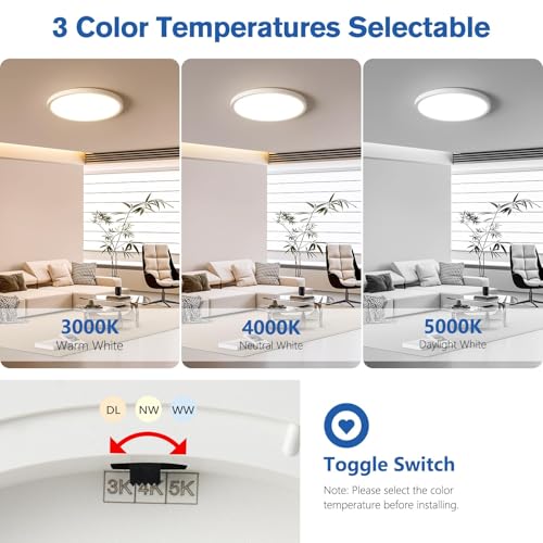 6 Pack 12 Inch Slim Dimmable LED Flush Mount Ceiling Light Fixtures, 24W 2640LM 3000K/4000K/5000K, House Upgrade Led Lights for Bedroom Hallway Laundry Room Rental Units, 240W Equiv., White