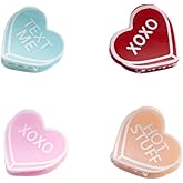 Heart Shaped Hair Clips Set, Valentine's Day Collection, Pink Red Blue Orange Colors, 4 Pack Decorative Text Pattern for Girls