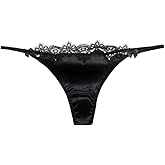 SilRiver Womens Silk Satin Thong Panties Lace G String Thong T Back Shiny Satin Underwear