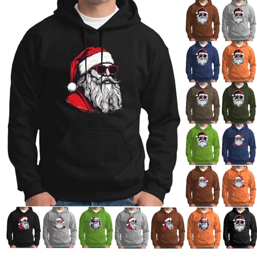 Christmas Jumper Mens Christmas Hoodies for Men UK Men's Jumpers Funny Ugly Plus Size Xmas Sweatshirt Santa Claus 2D Print Fleece Lined Thickened Hooded Casual Sportswear for Winter