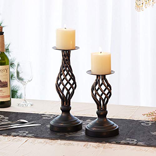 image for ZZKOKO Decorative Candle Holder Set of 2, Metal Pillar Romantic Candle