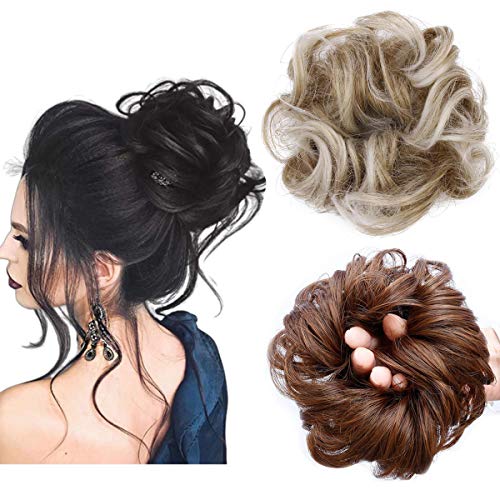 Messy Bun Hair Piece Thick Updo Scrunchies Synthetic Hair Extensions Ponytail Hair Wig Hairpiece Strawberry Blonde & Platinum Blonde