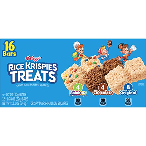 RICE KRISPIES TREATS CRISPY MARSHMALLOW SQUARES, KIDS SNACKS, CEREAL BARS, VARIETY PACK, 12.1OZ BOX (16 BARS)