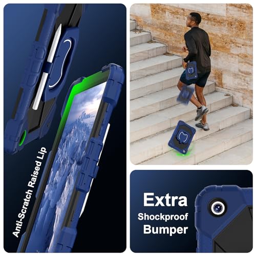 Shockproof Heavy Duty Case for Samsung Tab A11 Plus and Samsung Tab A9 Plus, 3-Layer Protection with Flexible Stand, Rotating Kickstand, Hands-Free Viewing (Navy Blue)