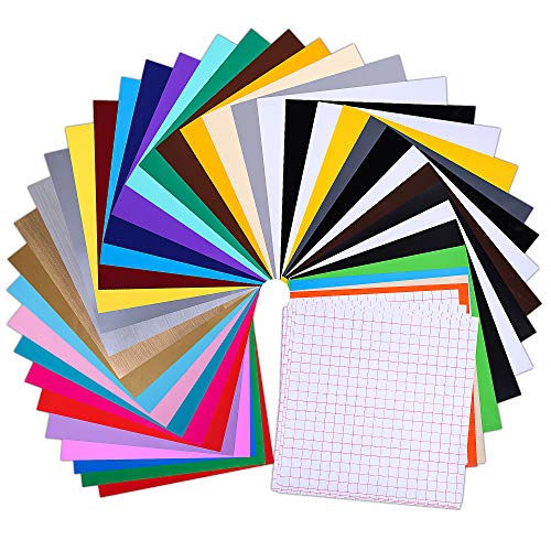 Prime Vinyl Permanent Self Adhesive Vinyl Sheets, 12" x 12" 40 Assorted Colors Pack with 10 Transfer Tape Sheets, Vinyl Paper for Cricut, Silhouette Cameo, Craft Cutter Machine, Printers, Letter