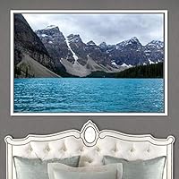 Framed Canvas Wall Art Winter Lake Aerial Dramatic Lake Landscape Multicolor Photography Realism - 16x24 inches