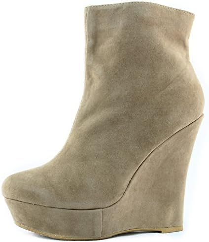 Women's Anette-01 Taupe Velvet Wedge Boat Heel Booties Shoes, Taupe Velvet, 7.5