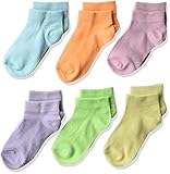 Fruit of the Loom Toddler Girls' Comfy Ankle Socks (6 Pack), Pink/Green/Purple/Lemon/Peach/Blue, Shoe Size 7.5-11 Large (Ages 3-5 Yrs)
