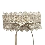 Charming House Women's Vintage Obi Bowknot Leather Wide Waist Cinch Belt (Lace Off-white)
