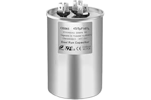 GLDCAPA 45/5 uF 45+5 MFD 370V or 440V Dual Run Start Round A/C Capacitor, 45 5 uF 370 440 Volt VAC CBB65B Air Conditioner Capacitors for AC Unit, Fan Motor Start, Heat Pump, Condenser Straight Cool, 1PCS