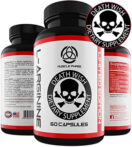 | Death Wish Supplements L-ARGININE |with Nitric Oxide |Muscle Growth |Increased Stamina | Strength | Male Enchantment Pills | Nitric Oxide Booster | Top Rated|Plus |L Arginine L Citrulline Complex
