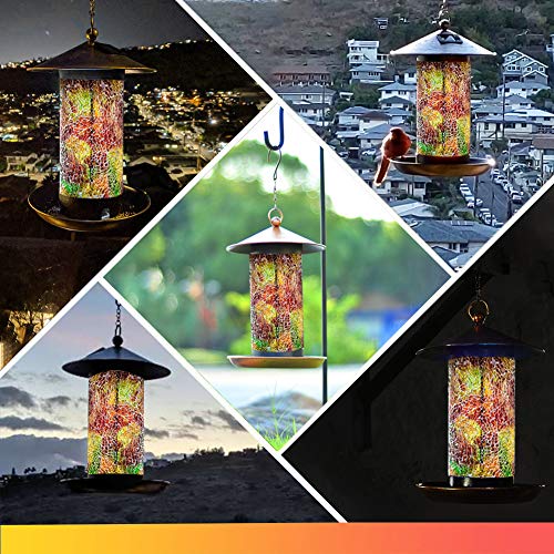 XDW-GIFTS Solar Bird Feeder for Outside Hanger - Solar Powered Garden Deck Patio Backyard Lights Lantern Bird House Wild Hanging Birdfeeder Waterproof Unique Mosaic Copper Bird Feeder for Outdoor - Thumbnail 4