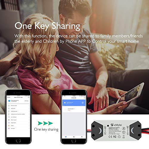 eMylo Smart WiFi Light Switch Wireless Relay Switch AC 220V 2 Channel Tuya Module App 90-250V Remote Control Home Automation Timers Compatible with Alexa Echo Google Home Support IOS Android 4 packs - Thumbnail 4