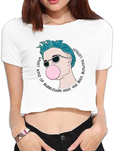 Ladies Midriff Halsey Control Ghost Solid Color Crew Neck Top Shirts