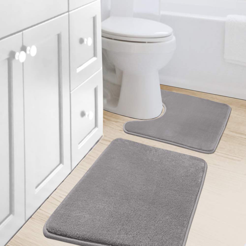 Photo 1 of H.VERSAILTEX Bath Mat Memory Foam Set Bathroom Rug Set Flannel Velvety Bath Mat Luxury Extra Soft and Absorbent Non Slip Rugs for Bathroom/Bedroom Washable(Curved Set 20"x 32" Plus 20"x 20"U, Grey)