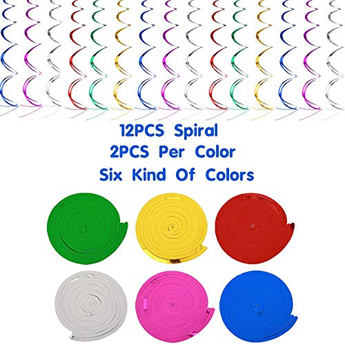 Birthday Decorations Party Supplies, 55PCS Colorful Birthday Decorations, Happy Birthday Banner, 6 Pom Poms Flowers, Round Paper Garland, 12 Hanging Swirl, 30 Balloons for Party Supplies