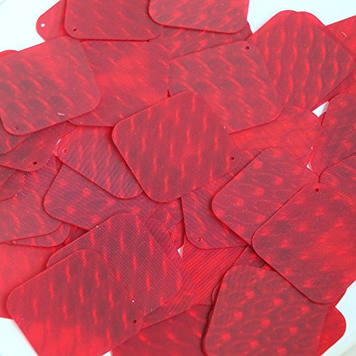 3D Red 30mm Rounded Square Diamond Dimensional Reflector Sequin Paillettes. Made in USA. Loose sequins for display, accents, applique, arts, crafts, and embellishment.