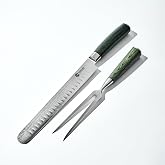 HexClad Japanese Damascus Steel Blade Carving Knife and 2-Pronged Fork Set | Pakkawood Handles, 10-Inch, Japanese Damascus Steel Blade Knife with Full Tang Construction and 2-Pronged Fork