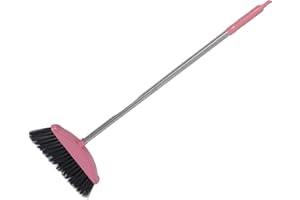 JEWEDECO Stainless Steel Handle Household Broom Pink Floor Cleaning Tool Heavy Duty Hair Cleaning Broom for