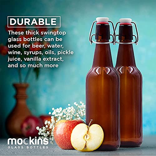 Mockins 12 Pack of Amber Glass Beer Bottles for Home Brewing 16 oz