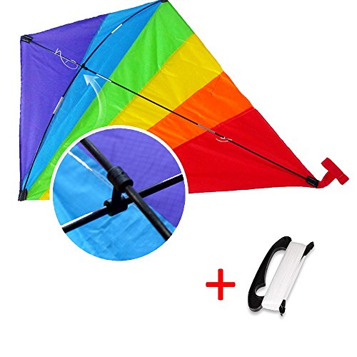 HAPPYTOY Rainbow Diamond Kite - 47 inch Easy Flyer Rainbow Kites for Kids and Adults with 300ft Line Great Beginner Kite