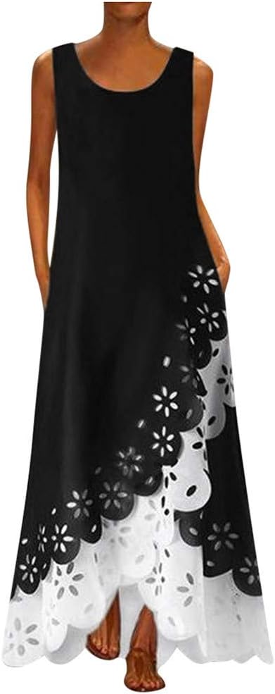 MISYAA Women's Sleeveless V-Neck Floor-Length Casual Dress with Pockets