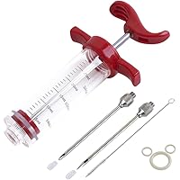 Ofargo Plastic Marinade Injector Syringe with Screw-on Meat Needle for BBQ Grill, 1-oz, Red, Recipe E-Book (Download PDF…