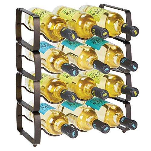 mDesign Metal Steel Free-Standing 24 Bottle Modular Wine Rack Storage Organizer for Kitchen Countertop, Table Top, Pantry, Fridge - Holder for Wine, Beer, Pop/Soda, Water, Stackable - Bronze