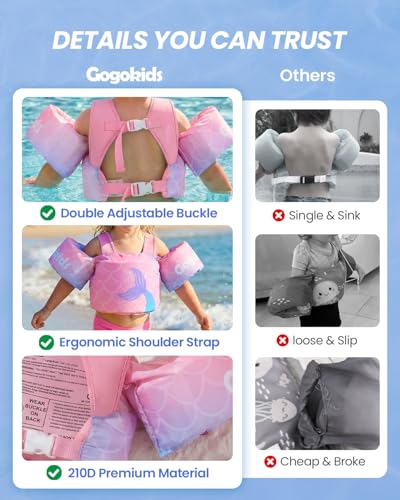Gogokids Toddler Swimming Float Vest, Arm Bands Kids Swim Vest with Shoulder Harness Baby Floats Swimming Training Jacket for 1-6 Years / 11-30 kg Boys Girls Perfect for Pool, Learn to Swim and Beach