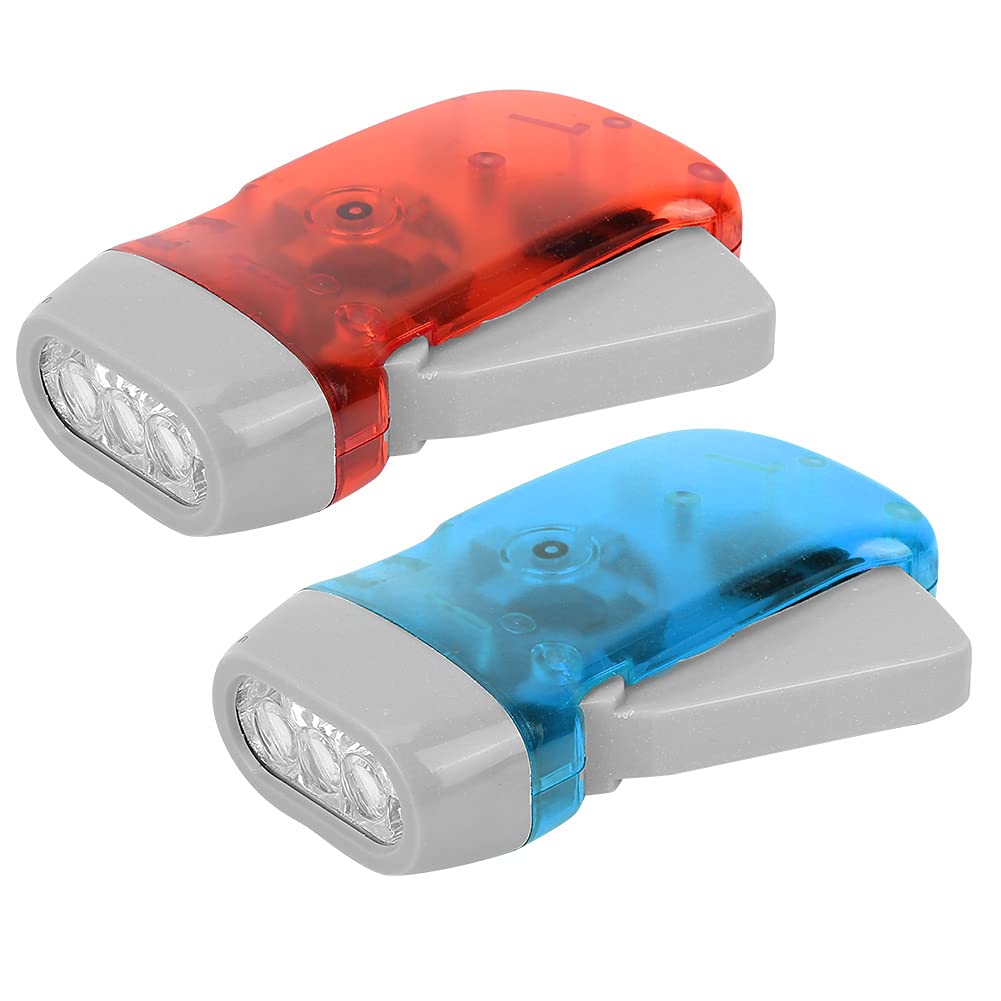 Ciciglow Hand Crank Flashlight, 3 LED Press Torch Outdoor Mini Manual Torch Emergency Flashlight for Camping/Hiking/Traveling/Repairing/Checking (Red with Blue)