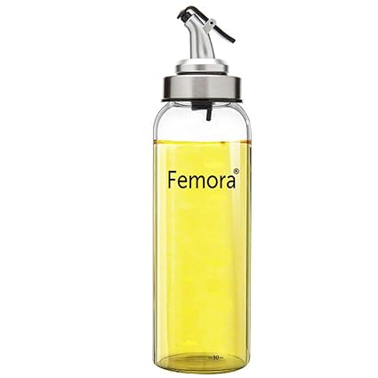 Femora Borosilicate Glass Seasoning Metallic Lid Oil Bottle Jar Dispenser - 500ml, 1 Year Warranty