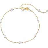 KECHO 14k Solid Gold Pearl Bracelet for Women, Freshwater Cultured Pearls Fine Jewelry Birthday Gifts for Her