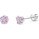 14k REAL White Gold 4mm Round Birststone Color Solitaire Basket Set Stud Earrings with Screw Back