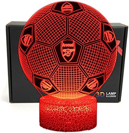 Deal Best Football Shape 3D Optical Illusion Smart 7 Colors LED Night Light Table Lamp with USB Power Cable, for Arsenal Football Fans Gift