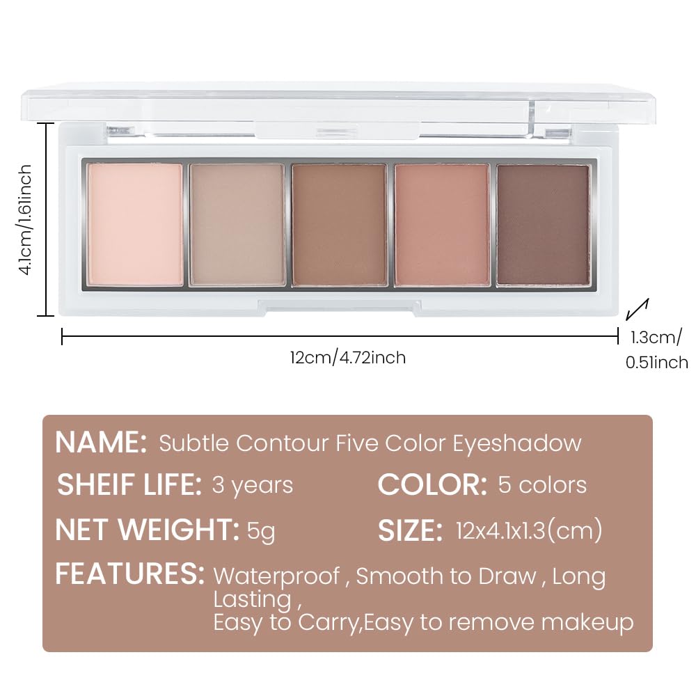 Warm Neutral Rose Brown Eyeshadow Palette – 5 Matte Shades, Soft Pink to Chocolate, Velvety Finish, Natural Everyday to Romantic Eye Looks, Blendable & Travel-Friendly Makeup for Brown Eyes 02#