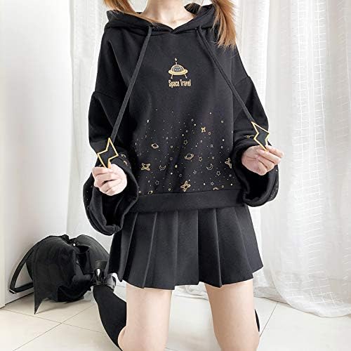 Amazon 病みかわいい パーカー 長袖 夜空 スターダスト柄 ゴスロリ キラキラ 原宿系 10代 代 病みかわいい服 パーカー レディース トップス 病みかわ 春 秋 冬 ファッション ロリータ A 夜空 フリー トレーナー パーカー 通販