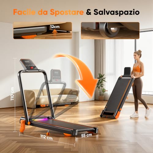 GIDGIMO 2 in 1 Folding Electric Treadmill with 15% Tilt, Walking Pad with Handle, Up to 12 km/h, Silent Motor, LED Display and Remote Control for Home and Office