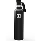 IRON °FLASK Camping & Hiking Hydration Flask with Spout, Narrow Mouth Insulated Stainless Steel Sports Water Bottle - Midnight Black 24 oz - Spout (1 Lid)