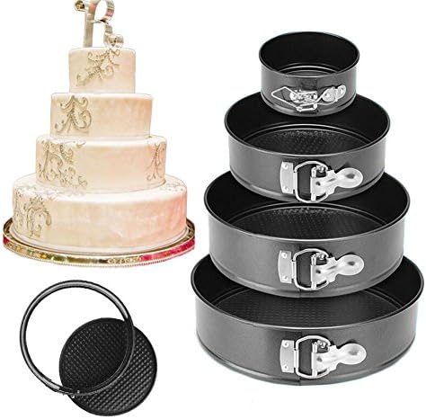 4 Size Set of Non-stick Food Grade Carbon Steel Alloy Round Cake Pan Set Includes 4" 7" 9" 10" Leakproof Springform Removable Bottom Pan DIY Baking Kitchen Tools (Carbon Steel Alloy)