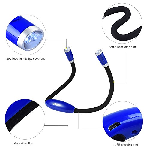 Ledgle Neck Book Light LED Reading Lamp Rechargeable, Hands Free, 4 LED Bulbs, 4 Adjustable Brightness, USB Cable Included for Reading in Bed or Reading in Car